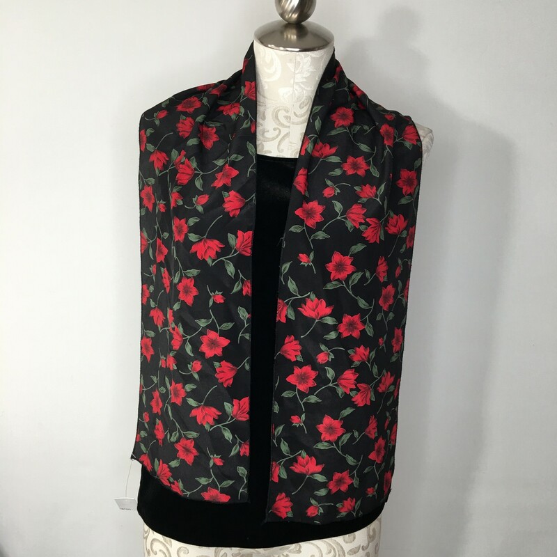 120-160 Small Rose Scarf, Black, Size: Scarves Black scarf w/red flowers