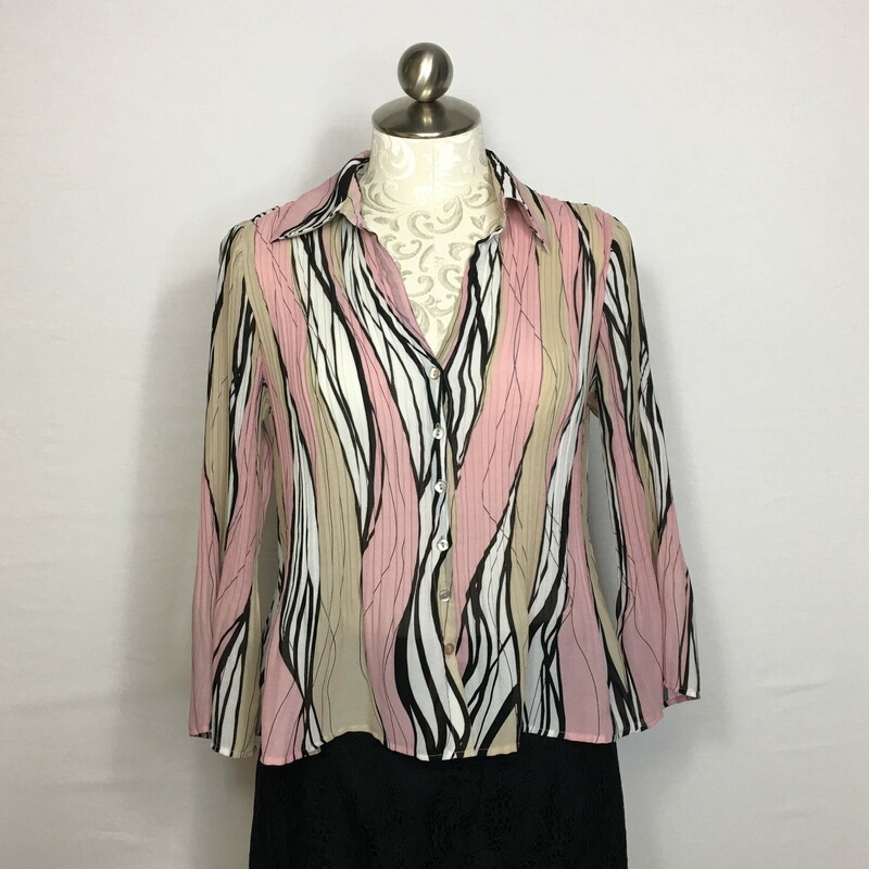 120-180 Allison Taylor, Multicol, Size: Small Pink/beige/white/Black button up top 100% polyesther