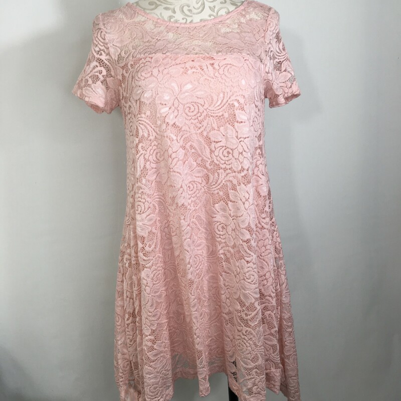 120-195 Roz And Ali, Pink, Size: Medium petite Pink lace dress nylon/spandex/polyesther