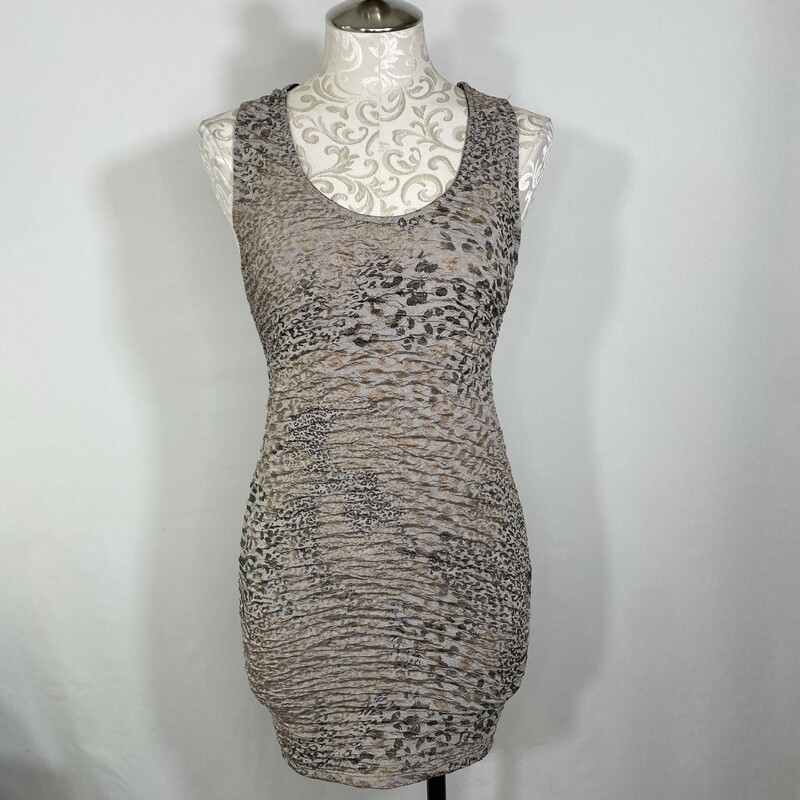 120-204 Trac, Gray, Size: Small short scrunchie dress w/brown accents and animal print no tags