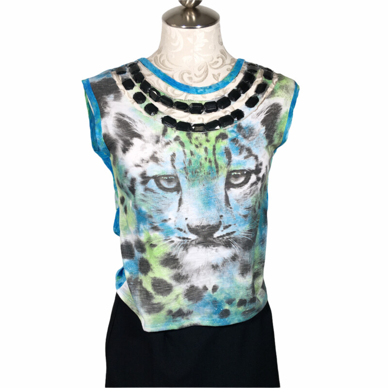 120-279 No Tag, Blue, Size: Small
Blue short sleeve shirt w/tiger on front no tag