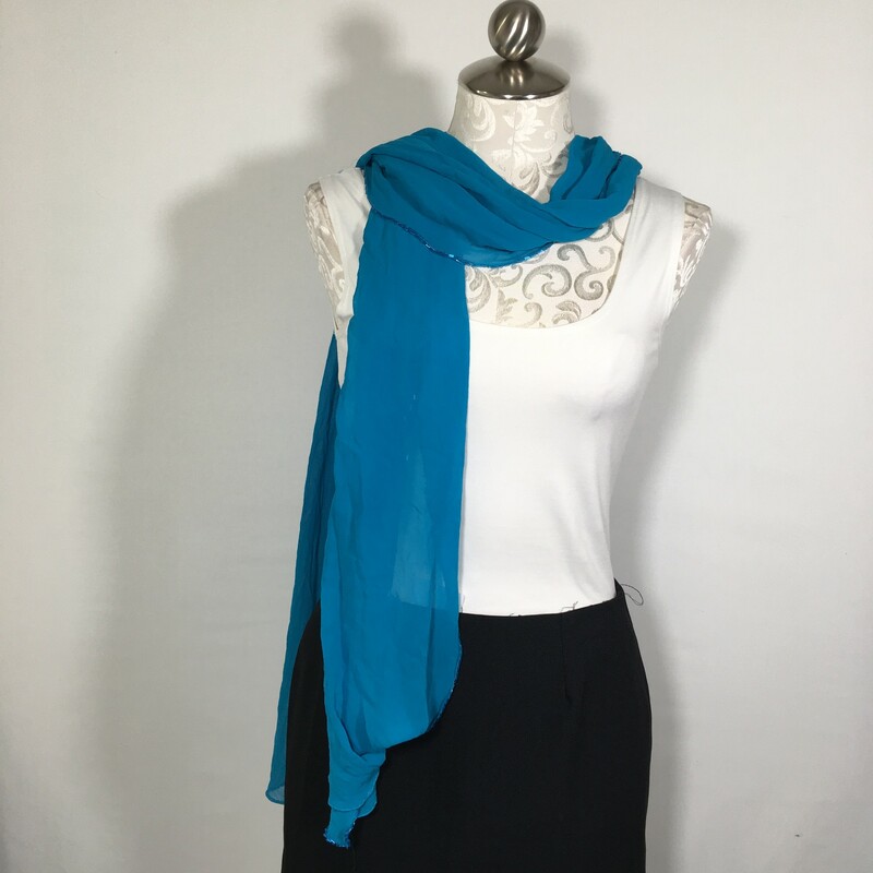120-346, Blue, Size: Scarves blue scarf with beads on the side no tag