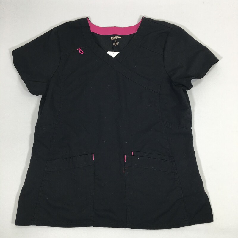 120-352 Scrubstar, Black, Size: Medium black and pink  scrub top for nurses 77% polyester 20% rayon 3% spandex  good