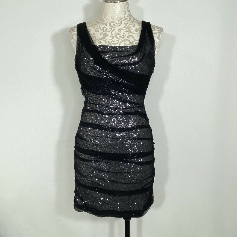 120-375 Express, Black, Size: 4 black sequin dress with  mesh layering 100% nylon  good