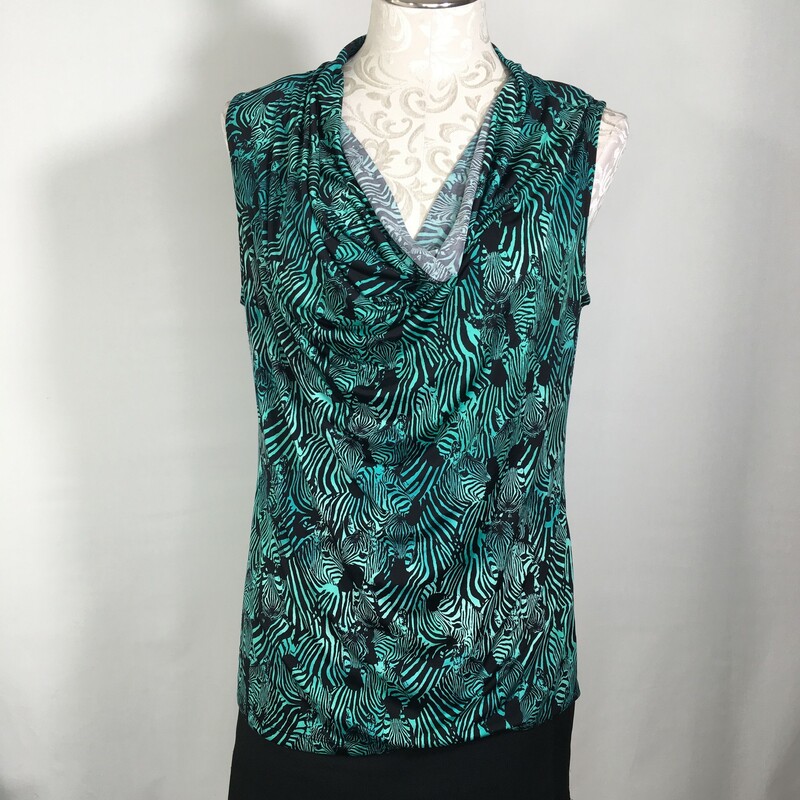 120-383 Worthington, Teal And, Size: Large cowl neck tank top with zebra pattern 94% polyester 6% spandex  good