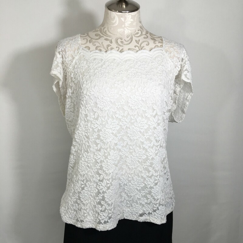 120-386 Dress Barn, White, Size: XL short sleeve white lace square neck blouse 60% polyester 37% nylon 3% spandex  good