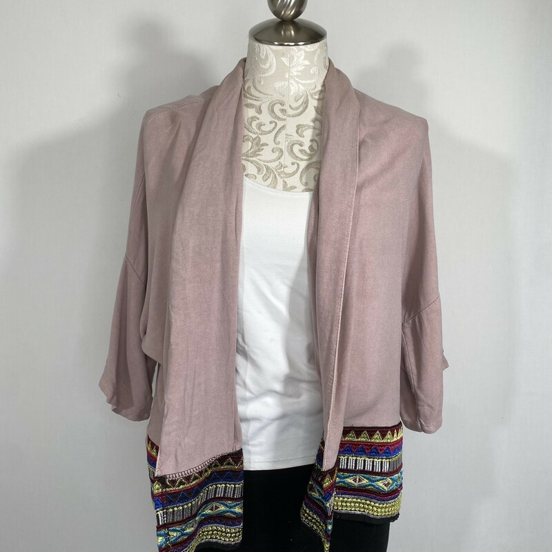 120-470 Short Sleeve, Pink, Size: 10 light pink short sleeve cardigan with rainbow embroidary at the bottom 20% cotton 80% viscose  good