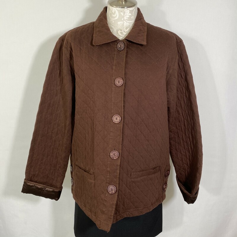 120-486 White Stag, Brown, Size: Large brown thicker jacket with brown buttons 60% cotton 40% polyester  good