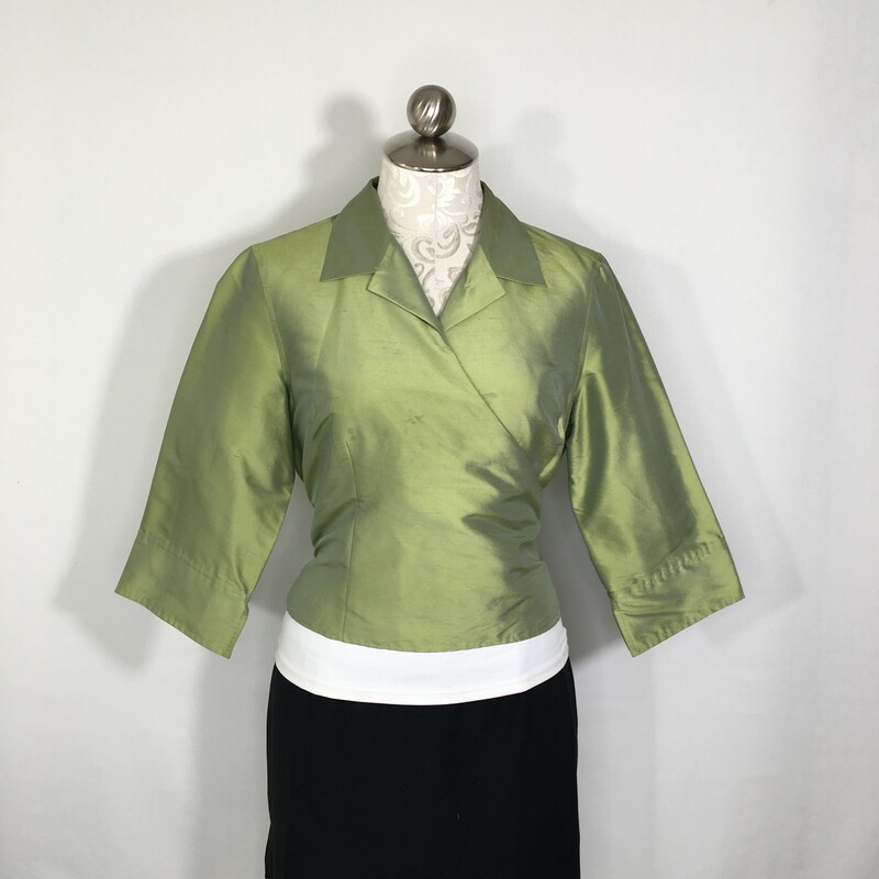 120-537 Talbots, Green, Size: 12 shiny green silk jacket with ties on the bottom 100% silk  good