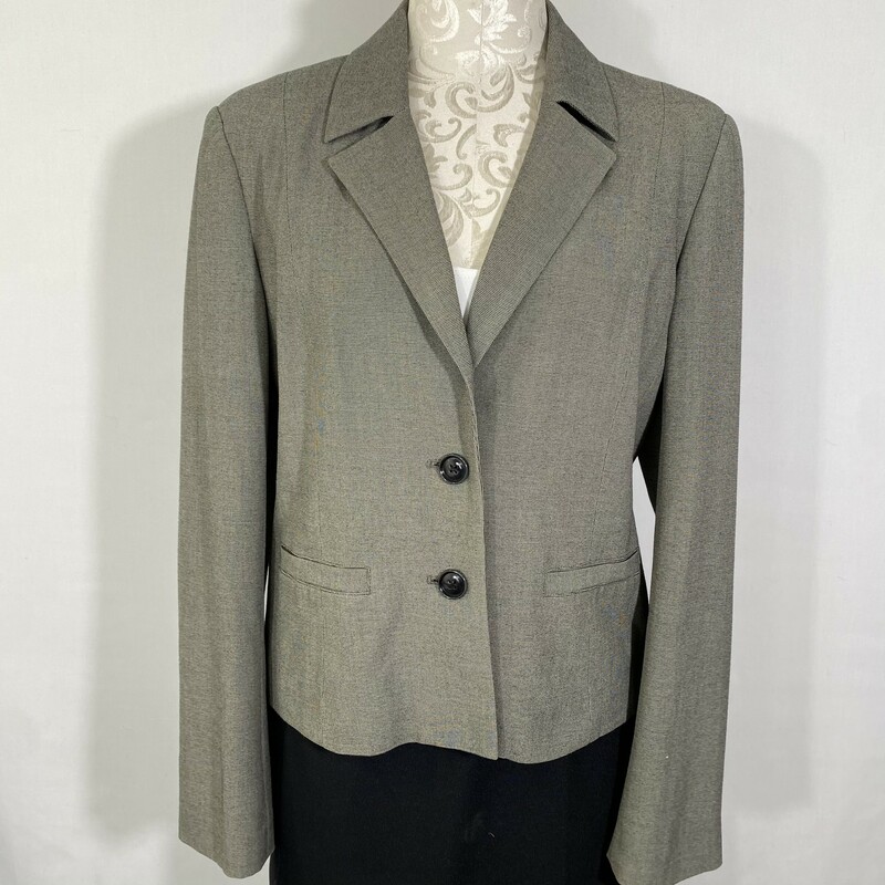 120-545 Rafaella, Grey, Size: 10 black and white close knit patterned blazer with grey buttons 72% polyester 23% rayon 5% spandex  good