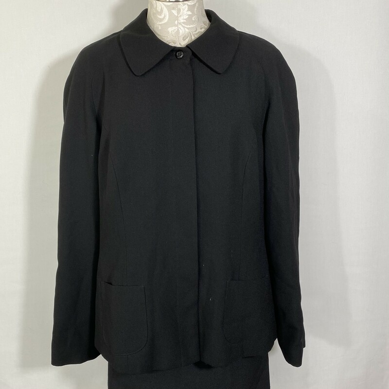 120-575 Karen Scott, Black, Size: 14 plain black full button up blazer 100% polyester  good