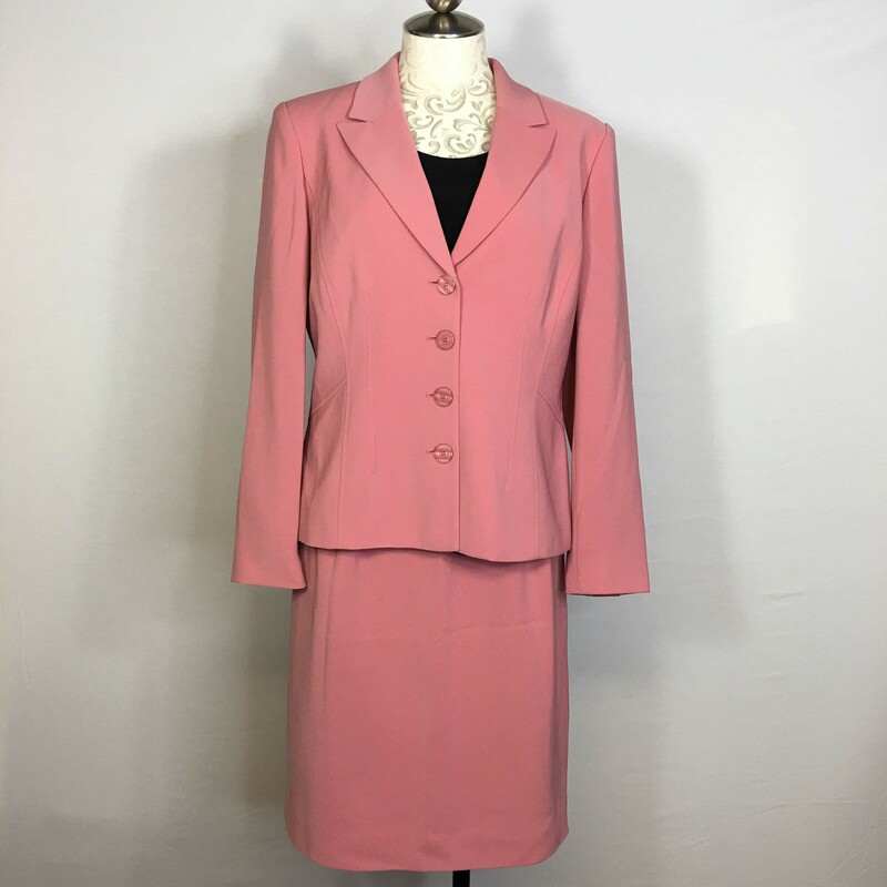 121-046 Jones New York, Pink, Size: 10 Pink button down jacket and knee lenght skirt 100% polyesther