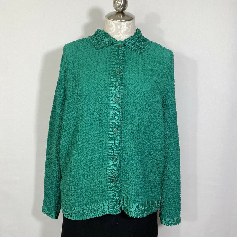 124-009 Rafael, Green, Size: Small shiny scrunched green button up jacket 100% polyester  good