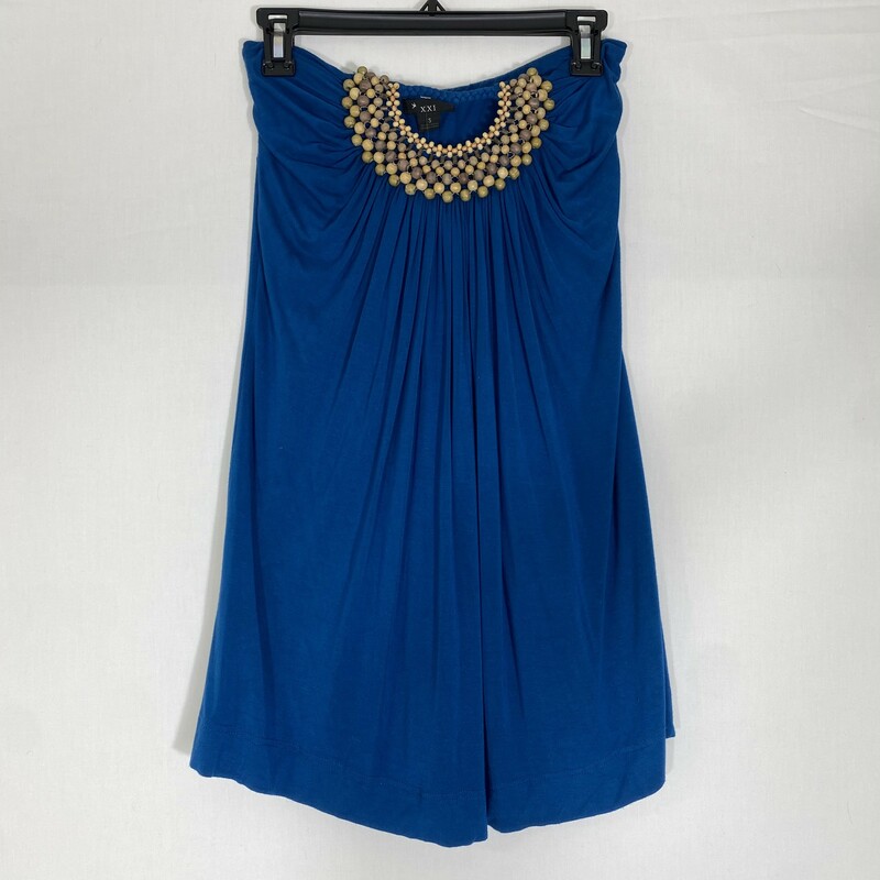 125-032 Xxi, Blue, Size: Small strapless blue dress with beading in the front 93% rayon 7% spandex  good