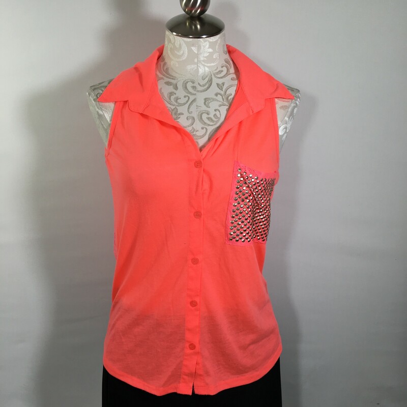125-068 Rue21, Pink, Size: Medium collared hot pink lace back tank top 100% nylon  good