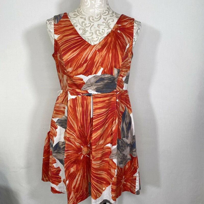 125-103 Tiana B., Orange, Size: 4 petite orange blue and white floral dress 97% cotton 3% spandex  good