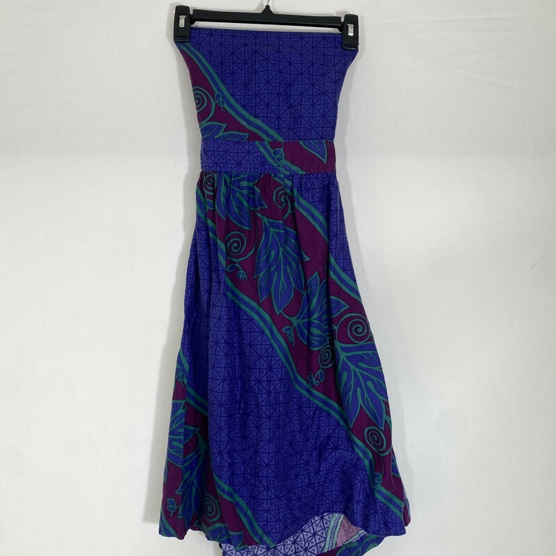 125-109 Island Cargo, Purple, Size: Small purple patterned strapless tie back dress 100% rayon  good