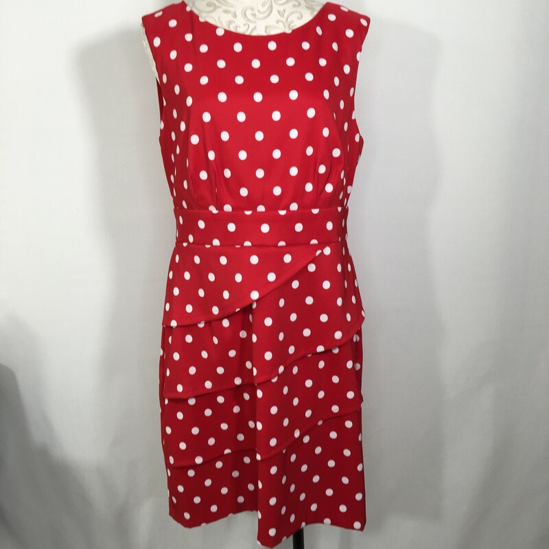 126-008 Connected, Red, Size: 16 red tank top polka dot dress 97% polyester 3% spandex  good