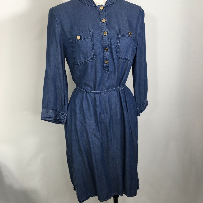 131-002 Liz Claiborne, Blue, Size: 6 mid length sleeve button up denim look dress 100% lyocell