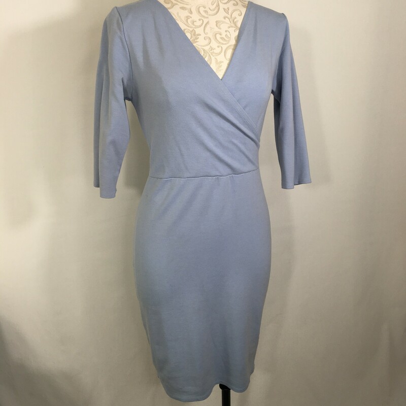 131-004 Hybrid & Company, Blue, Size: Medium mid length sleeve light blue cross front dress 95% rayon 5% spandex