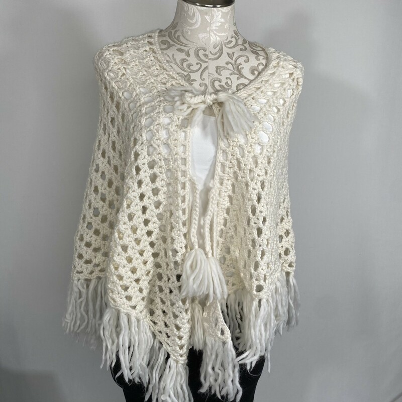 Polo Knit Poncho, White, Size: Poncho 70% acrylic 30% wool