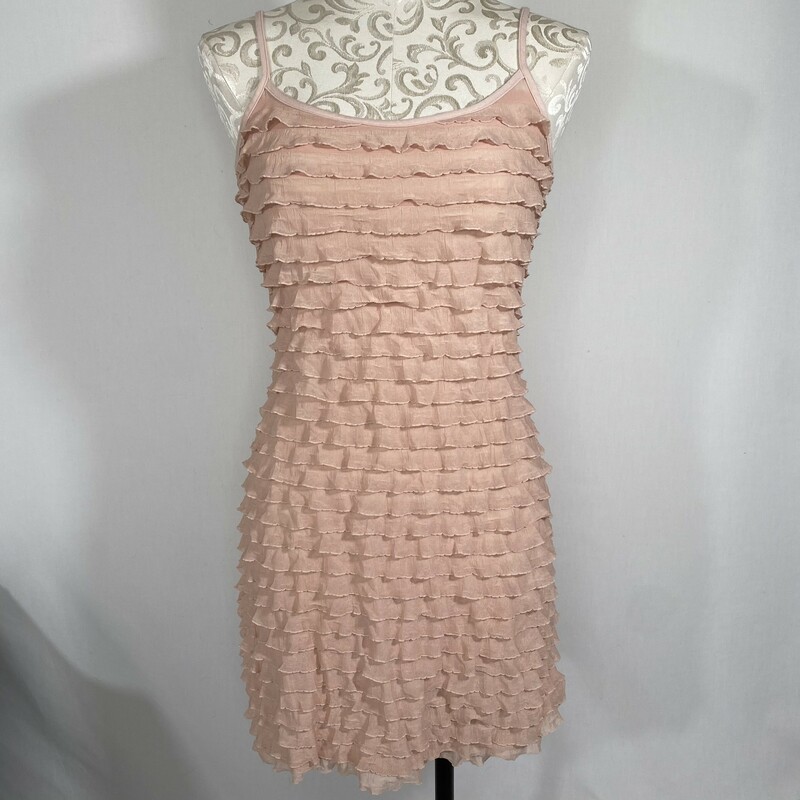 Thin Strap Ruffle Dress, Pink, Size: Small