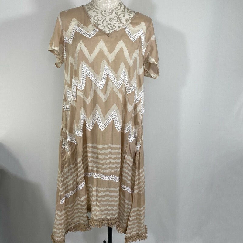 Ruby Yaya Chevron Pattern, Tan, Size: Medium Short sleeve sequin dress with tassles around the bottom 100% viscose