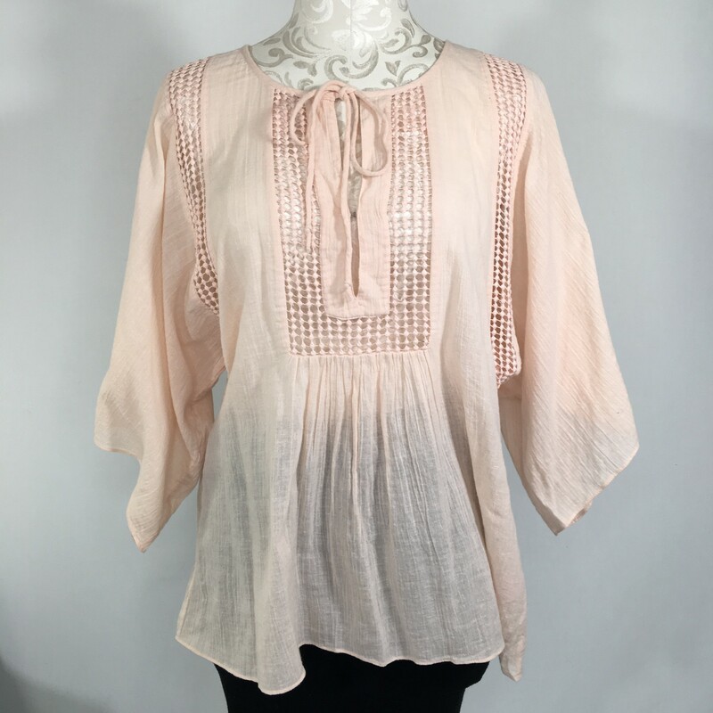 Calypso Sheer Tie Blouse, Pink, Size: Small 100% cotton