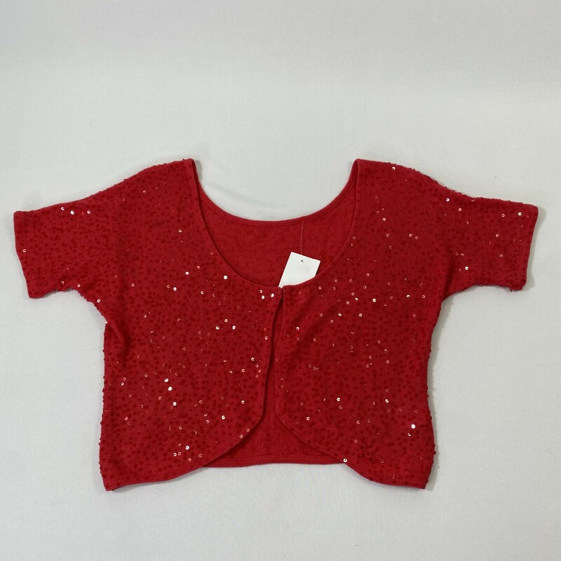 Short Sleeve Cardigan with sequins 100% cotton, Red, Size: Small
