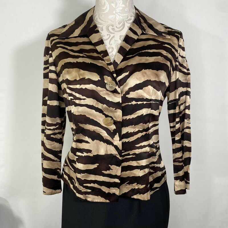 100-027 Talbots, Gold Str, Size: 10 brown and tan zebra button up silk and cotton good condition