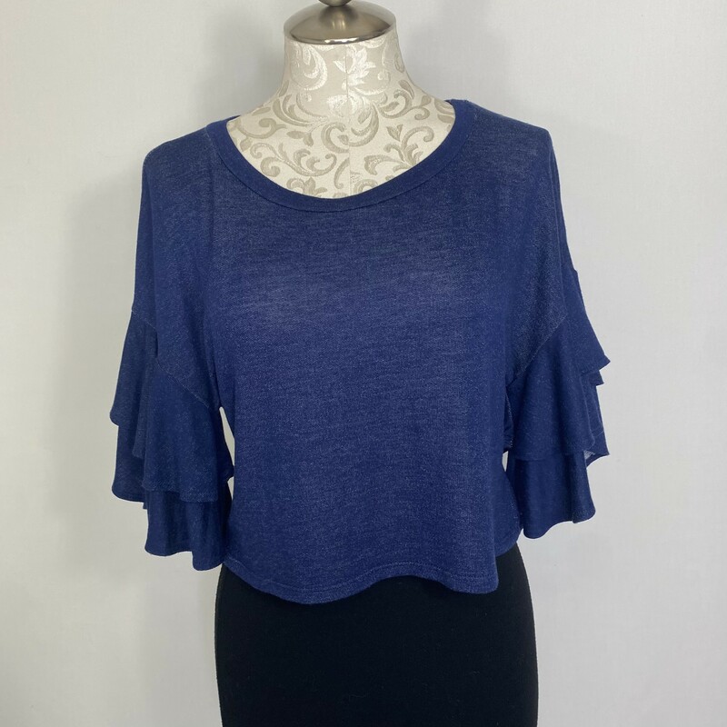 100-0213 Ces Femme, Blue, Size: Medium ruffle sleeve top cotton  Good  Condition