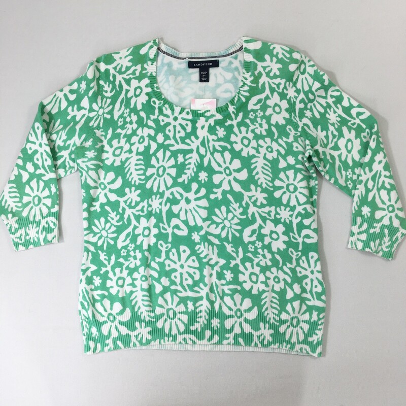 100-0450 Lands End, Green  W, Size: XS green longsleeve with white flowers 96% baumwolle 3% nylon 1% elasthane  Good  Condition