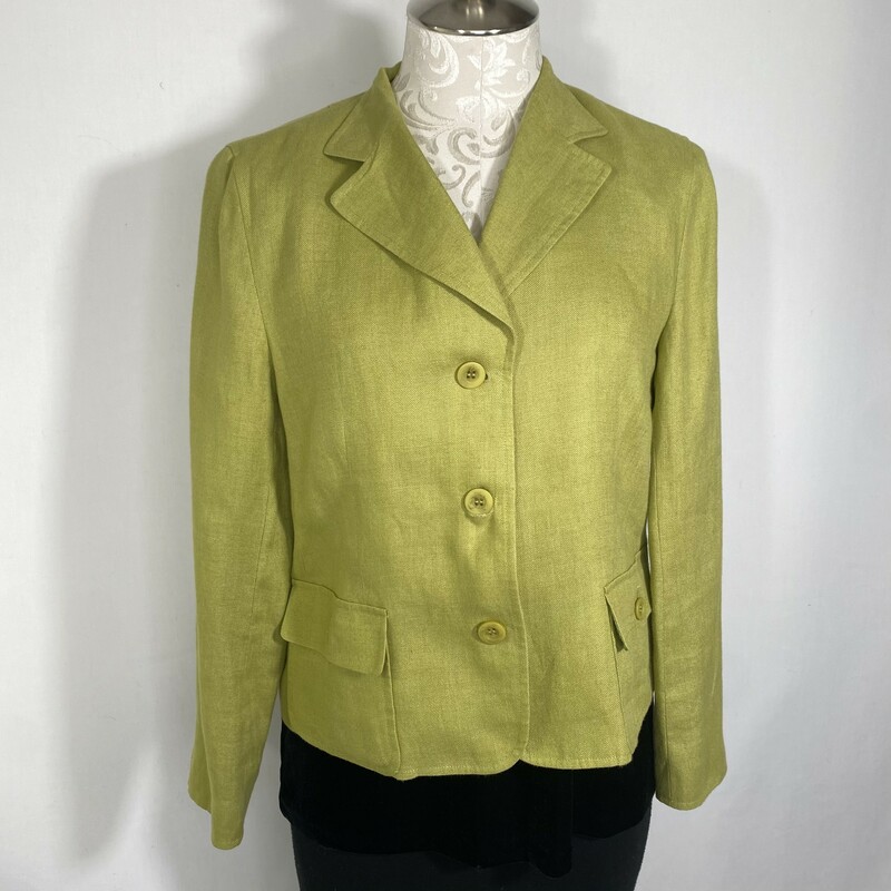 100-0443 Talbots, Green, Size: 8 green longsleeve blazer 100% linen  Good  Condition