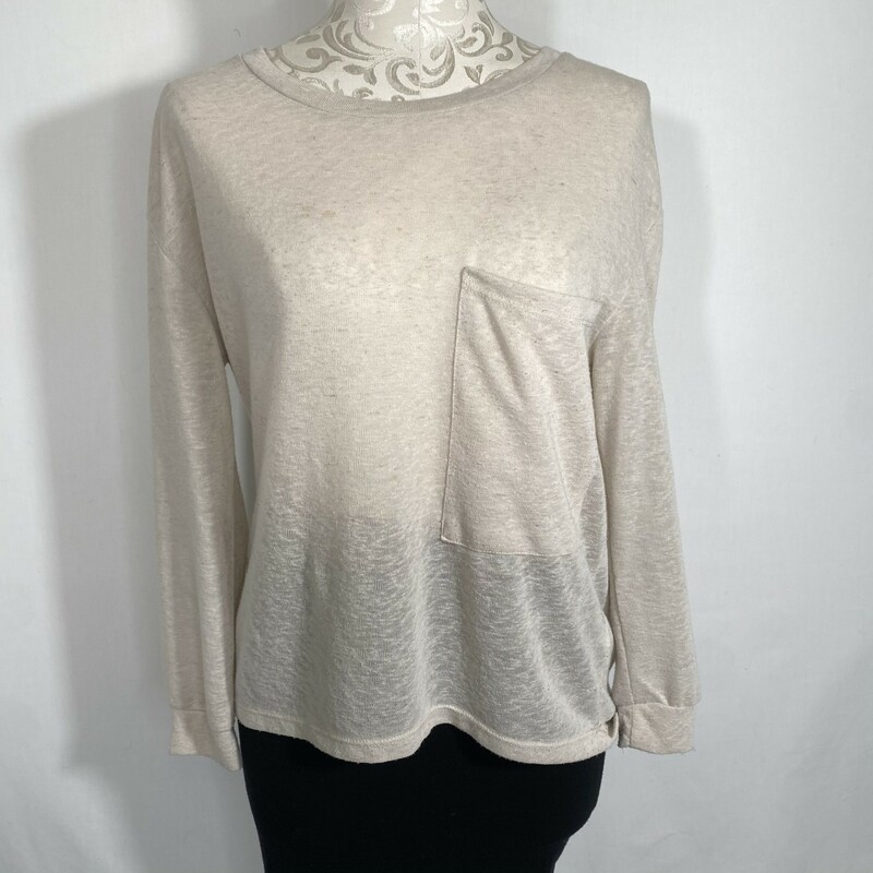 100-0456 Cloth, Beige, Size: Small beige long sleeve Top size S 90% polyester 10% linen  Good  Condition