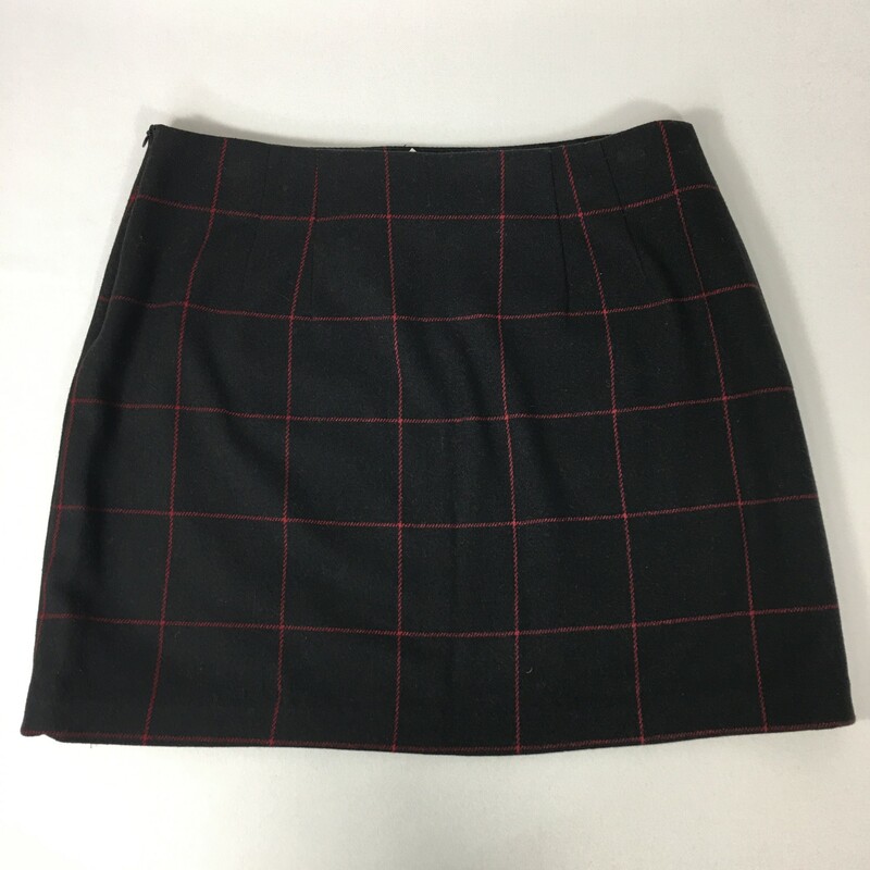 100-0160 The Limited, Black/st, Size: 12 black wool skirt with red plaid polyester wool spandex nylon  Good  Condition