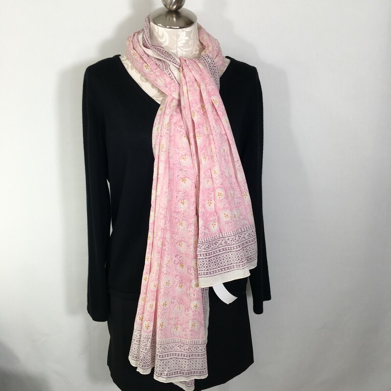 Patterned Scarf With Bead, Pink, Size: Scarves 100% cotton