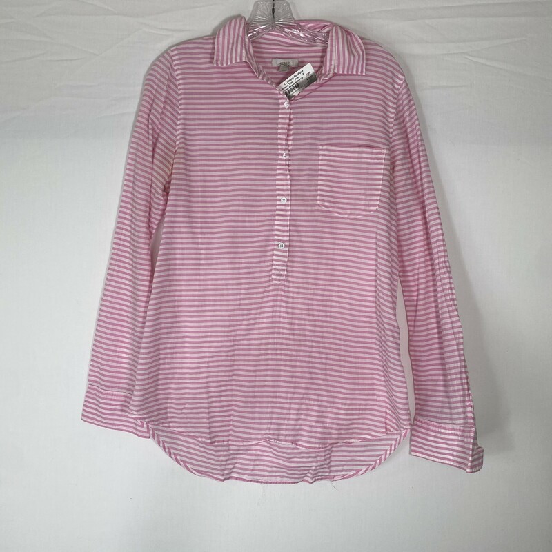 J. Crew Striped Button Up, Pink, Size: 8 white and pink striped 99% cotton 1% spandex