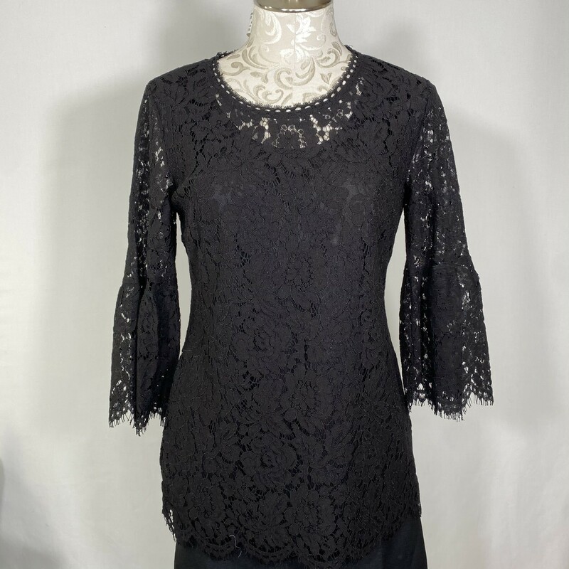 Isaac Mizrahi Lace Ruffle, Black, Size: XS 34% cotton 48% nylon 18% rayon