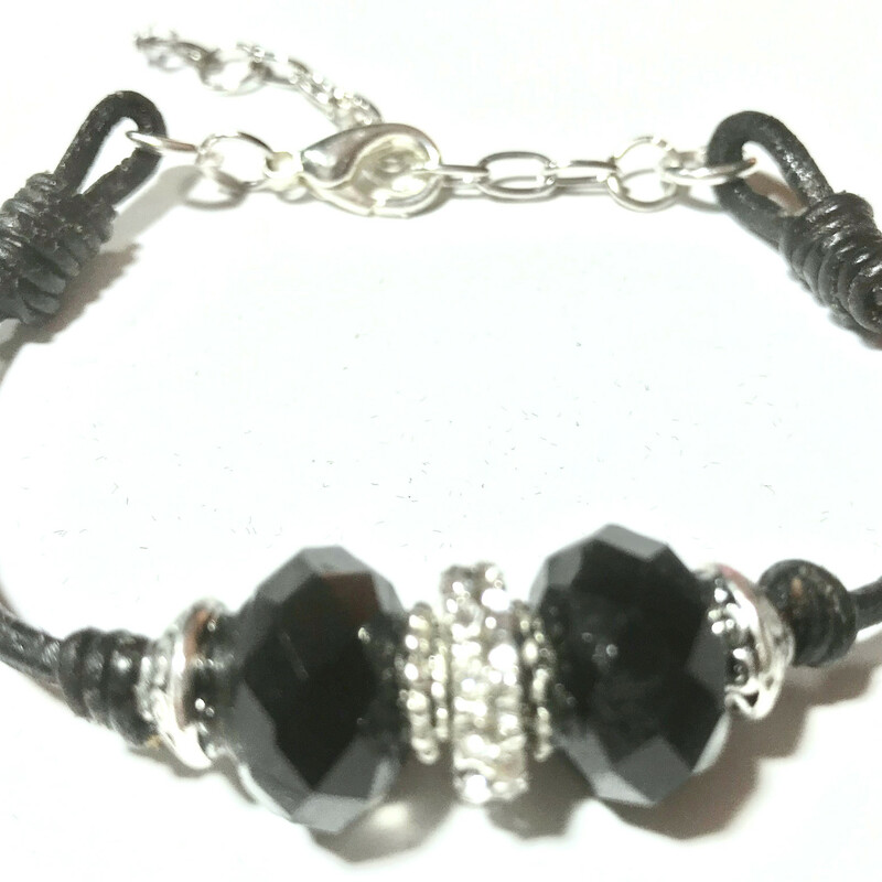 Belle Br0001-bl 7, Black, Size: Bracelet
12mm Swarovski Rondelles-2mm Original Black Round Leather-Silver Plated Accessories