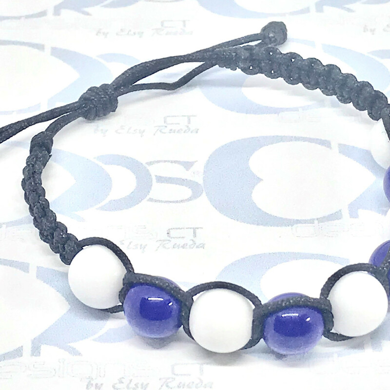 Soccer-fan-too Br0025-bw , Dark Blu, Size: Bracelet
8mm Czech Crystal Beads-Black Nylon