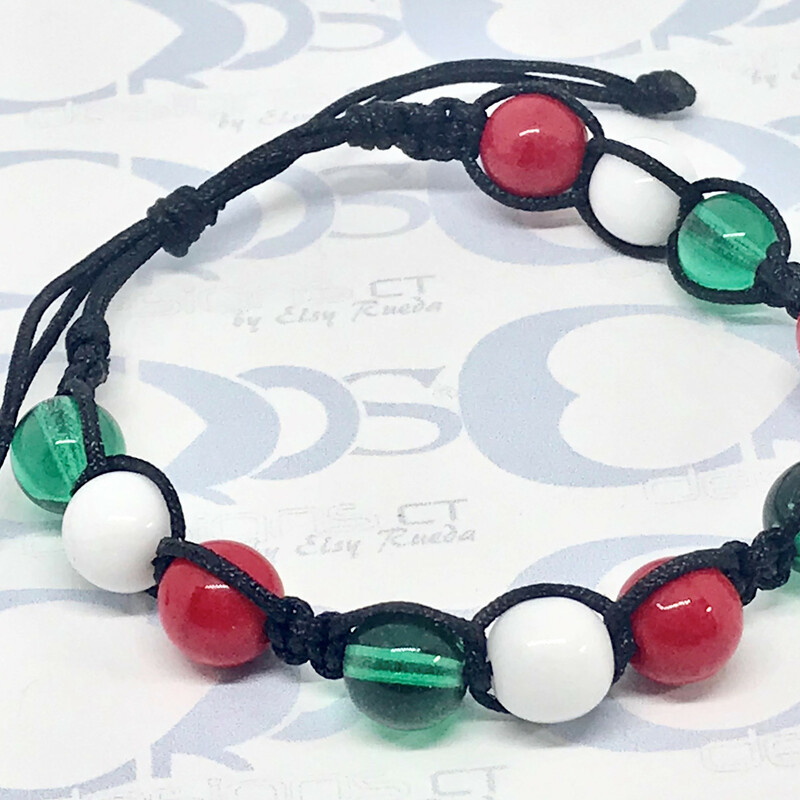 Soccer-fan-too Br0025-rwg, Red-whit, Size: Bracelet
8mm Czech Crystal Beads-Black Nylon