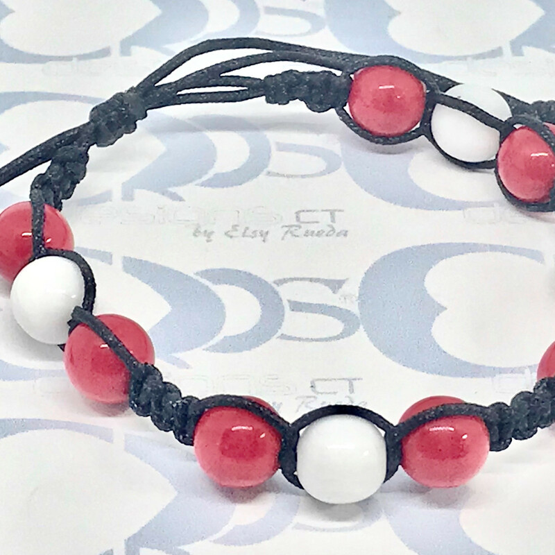 Soccer-fan-too Br0025-rwr, Red-whit, Size: Bracelet
8mm Czech Crystal Beads-Black Nylon