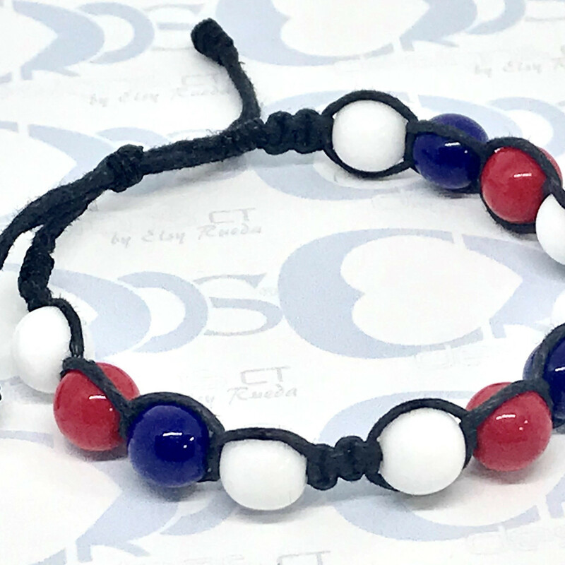 Soccer-fan-too Br0025-wrb, White-re, Size: Bracelet
8mm Czech Crystal Beads-Black Nylon