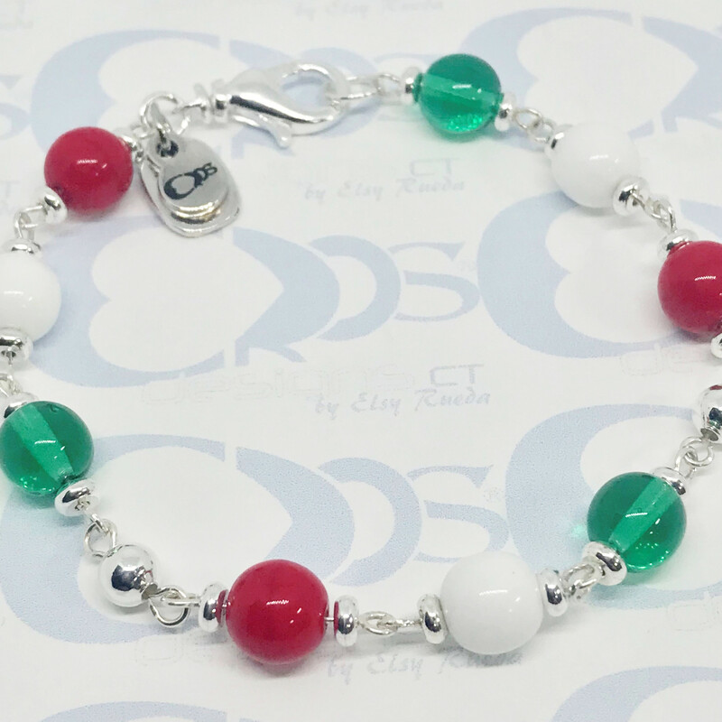 Soccer-fan Br0026-rwg 8, Red-whit, Size: Bracelets
8mm Czech Crystal Beads-Sterling Silver Accessories