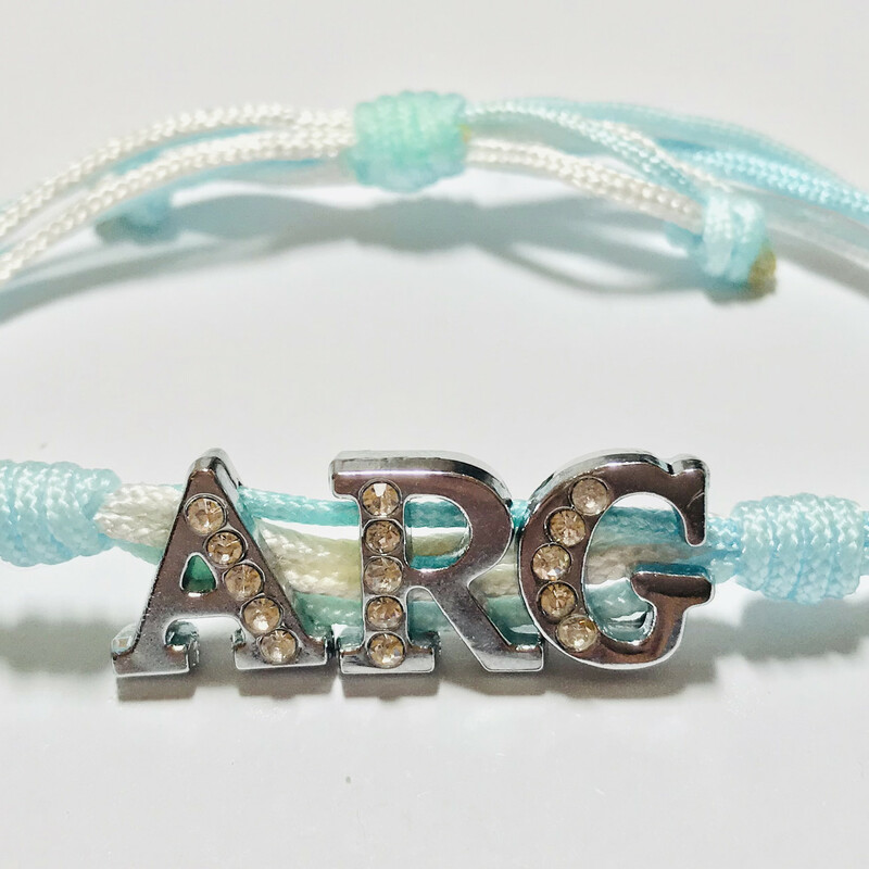 Country Name Br0045-arg A, Argentin, Size: Bracelet
Silk Nylon Cord - Silver Plated Letters Charms