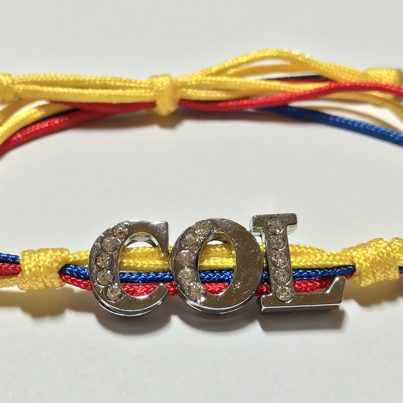 Country Name Br0045-col A, Colombia, Size: Bracelet
Silk Nylon Cord - Silver Plated Letters Charms