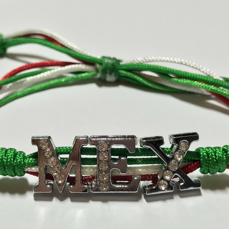 Country Name Br0045-mex A, Mexico, Size: Bracelet
Silk Nylon Cord - Silver Plated Letters Charms