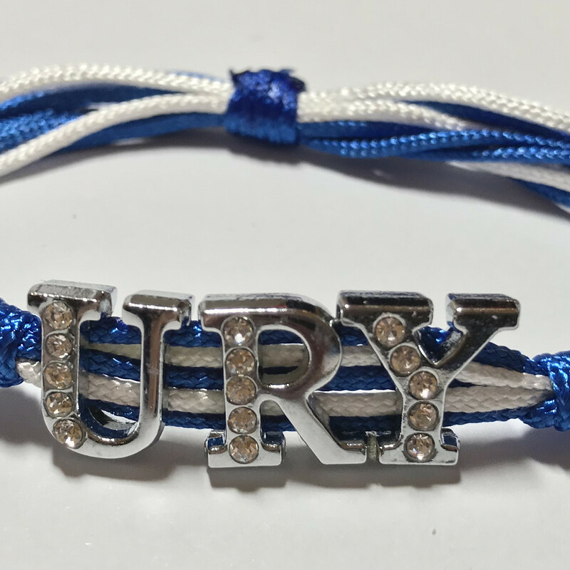 Country Name Br0045-ury A, Uruguay, Size: Bracelet
Silk Nylon Cord - Silver Plated Letters Charms
