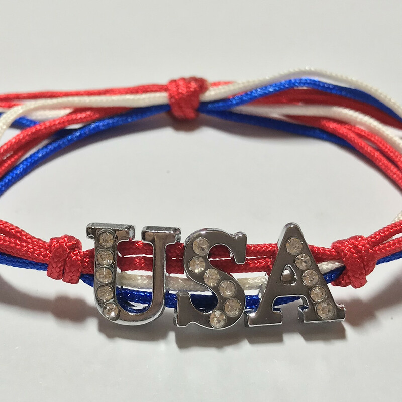 Country Name Br0045-usa A, Usa, Size: Bracelet
Silk Nylon Cord - Silver Plated Letters Charms