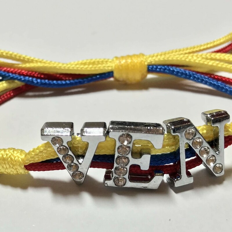 Country Name Br0045-ven A, Venezuel, Size: Bracelet
Silk Nylon Cord - Silver Plated Letters Charms